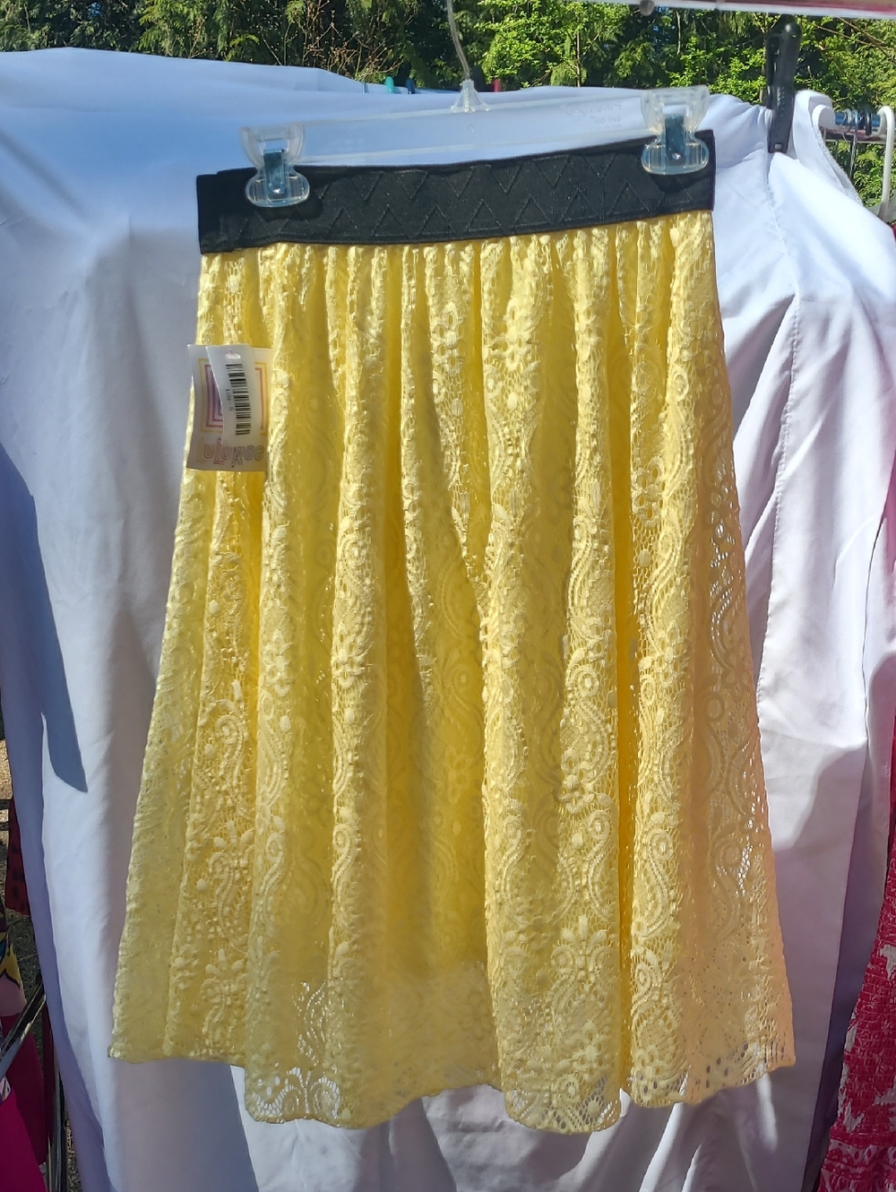 LuLaRoe Yellow Lace Skirt with Black Waistband